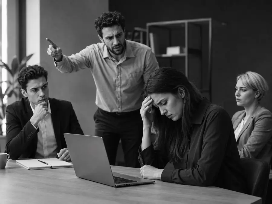 Salariée en difficulté pendant une réunion tendue au travail